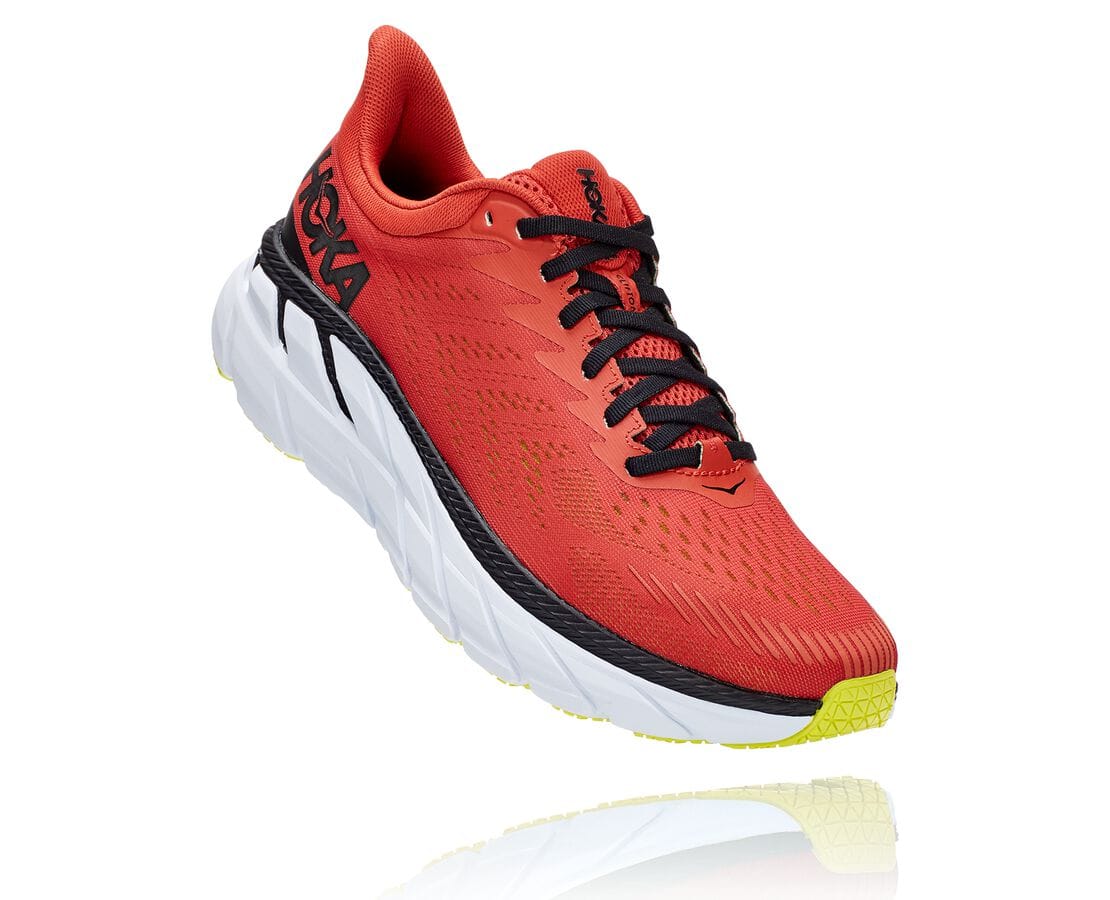 Hoka One One Clifton 7 Férfi Gyalogló Cipő Piros / Fekete [RNIWU-2687]